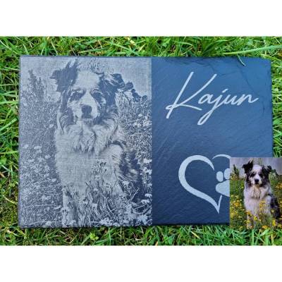 Tiergrabstein/Gedenktafeln (30x20cm) aus Schiefer mit persönlicher Wunschgravur/Urnengrab/Grabschmuck/Fotogravur