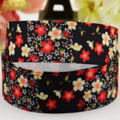 Ripsband 22mm Blumen rot auf schwarz 4189 Ripsband Geschenkband Streublümchen schwarz rot