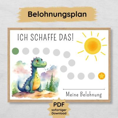 Kinder Belohnungstafel mit Dino Motiv, Belohnungsplan zum Ausdrucken