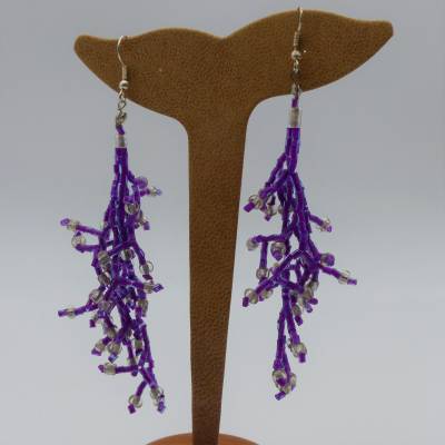 filigrane Ohrhänger in violett und transparent, aus Glasperlen gefädelt, Ohrringe, Ohrschmuck, Schmuck