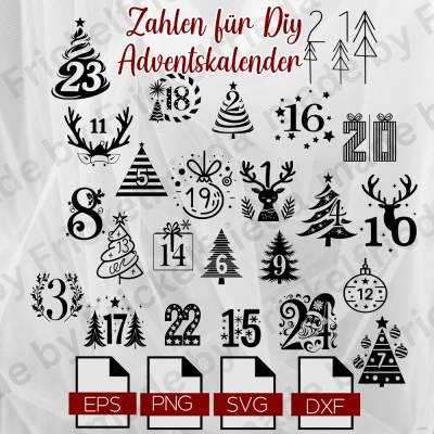 Adventskalenderzahlen 1-24 Plotterdatei Diy Kalender Zahlen Download