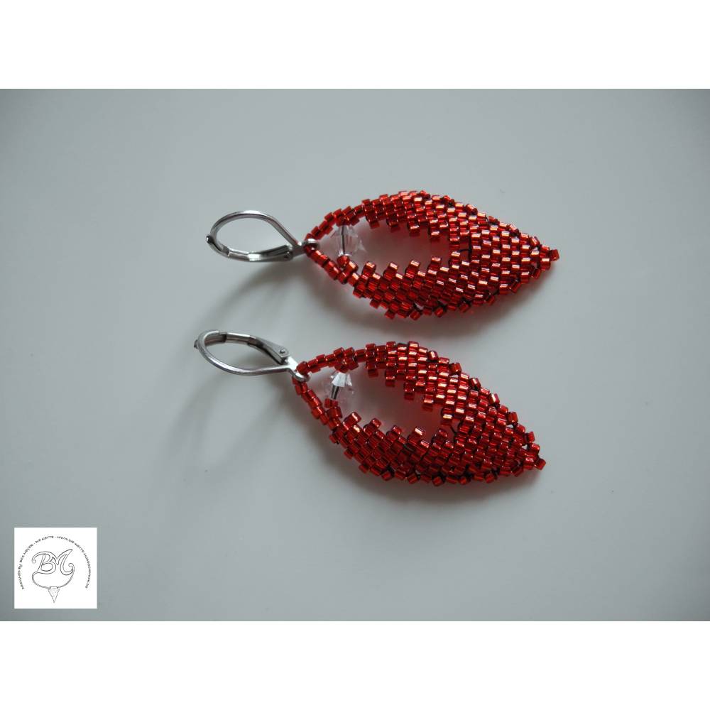 Ohrhänger rot kleines Blatt Peyote Bild 1