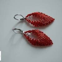 Ohrhänger rot kleines Blatt Peyote Bild 1