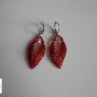 Ohrhänger rot kleines Blatt Peyote Bild 2