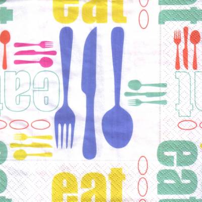 20 Lunchservietten eat, Essen und Genießen, mit Besteck und Typo im Retrodesign