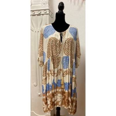 Gemustertes Sommerkleid Longtunika mit Rundhalsausschnitt und schönem Print  Viskose 100% 