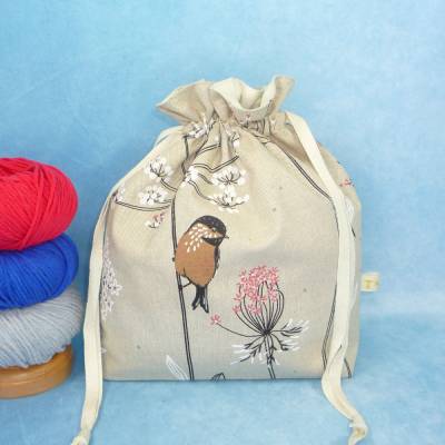 Praktischer Beutel (L) mit einem Vogel (allover) | Handarbeitsbeutel | kleiner Projektbeutel | Geschenkverpackung