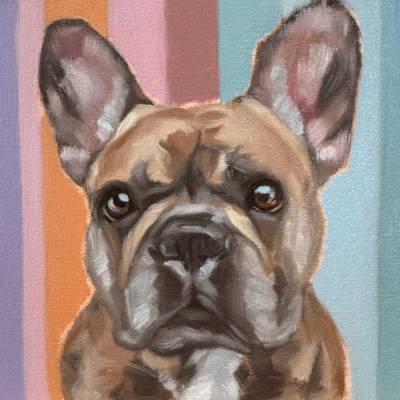 Ölgemälde, Daily Painting, 15 x 15 cm, Hundebild, Französische Bulldoge, optional mit Bilderrahmen