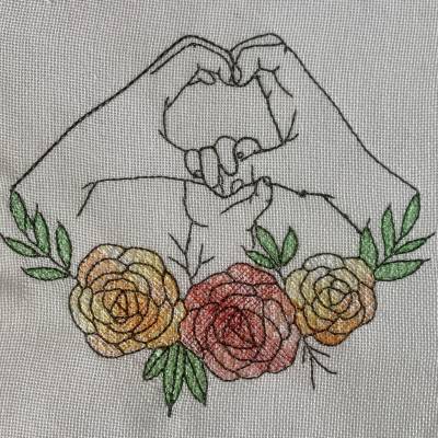 Stickdatei Hände mit Blumen, Familie, Mama Papa Baby, Geburt, Taufe Line art, Redwork Outline Set 950