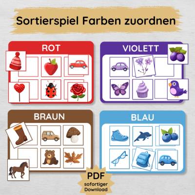 Farben lernen Sortierspiel für Kinder zum Ausdrucken, Lernspiel Kita & Vorschule