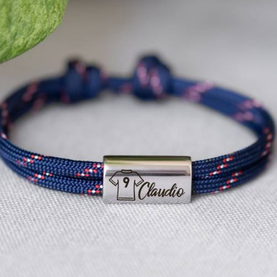 Armband graviert mit Name – personalisiertes Edelstahl Segeltau Armband für Fußballer & Sportvereine
