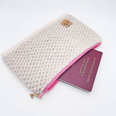 Boho Alternativ Täschchen Aufbewahrung Stifte Kosmetik Flower Power Federmäppchen beige Regenbogen Kabeltasche