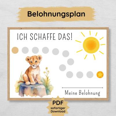 Löwen Belohnungstafel für Kinder, Belohnungsplan als Mutmacher