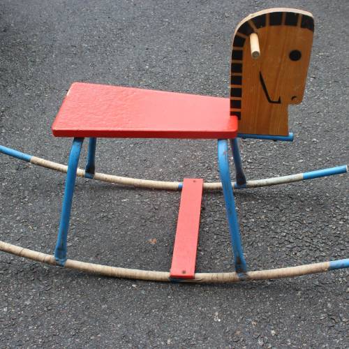 Vintage Schaukelpferd Kinder Schaukelstuhl Stahlrohr Holz Vintage 50er 60er Jahre DDR