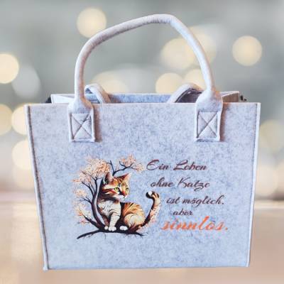 Filz-Tasche, verziert mit einem dekorativen Spruch für alle Katzen-Liebhaber