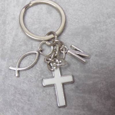 Kreuz Schlüsselanhänger versilbert personalisierbar Taufe konfirmation Kommunion 