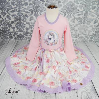 Drehkleid - Kleid mit Drehrock Einhorn & Regenbogen Rosa - Flieder  #Einschulung