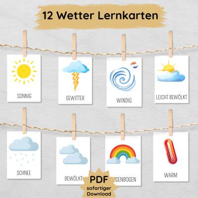12 Wetter Lernkarten für Kinder zum Ausdrucken, Wetterkarten für Kleinkinder