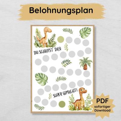 Dino Belohnungsplan für Jungs, Kinder Belohnungstafel zum Ausdrucken als Motivationshilfe