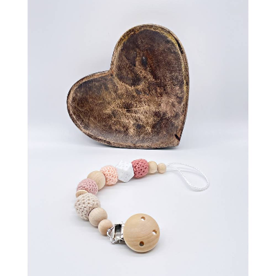 Schnullerkette Schnullerband altrosa rose beige Pfirsich Geschenkidee Geburt Taufe Babybesuch Schwangerschaft Mädchen