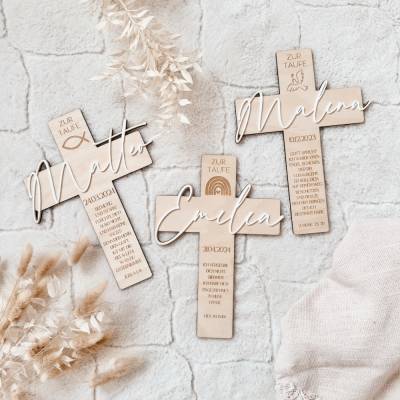 Taufkreuz personalisiert mit Taufspruch, Taufe, Taufgeschenk, Geschenk zur Taufe, Holzkreuz, Personalisiertes Kreuz