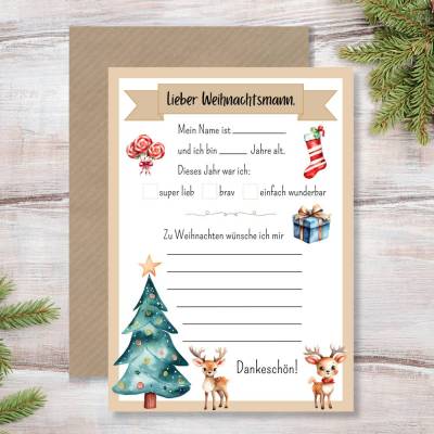 Wunschzettel für Kinder zu Weihnachten, Brief an den Weihnachtsmann zum Ausdrucken