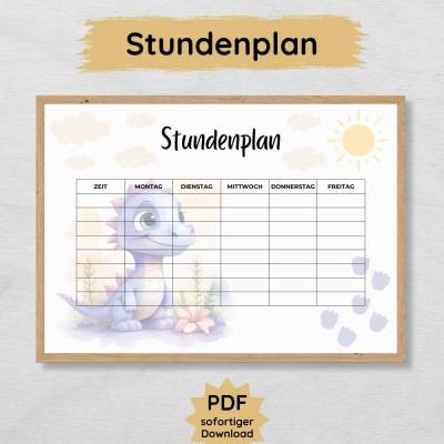 Dino Stundenplan für Kinder zum Ausdrucken, Geschenk zur Einschulung für Mädchen