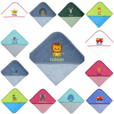 Kapuzenhandtuch bestickt, Wunschmotiv, Wunschname, 100x100cm, Kapuzenhandtuch Baby, Geschenk zur Geburt oder Taufe, pers