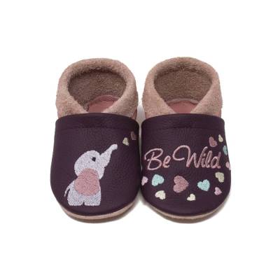Krabbelschuhe mit Namen Elefant, Lederpuschen personalisiert, Echtleder, Kindergartenschuhe personalisiert