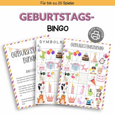 Bingo für den Geburtstag Druckvorlage - Geburtstagsbingo zum Selberdrucken - Lotto zum Ausdrucken - Digitaler Download