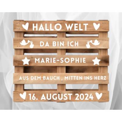 Palettenaufkleber Geburt , Geburtsverkündung , Baby Ankunft verkünden, Palettenschrift Geburtsanzeige