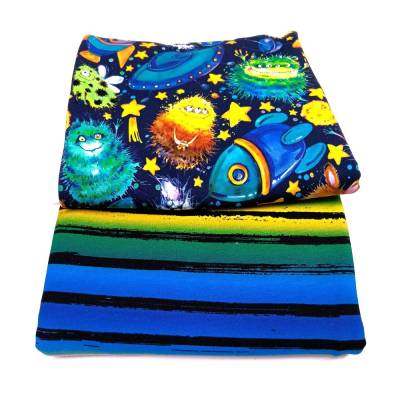 Stoffpaket French Terry Monster Stoff, Stoffkombi Sweat für Kinder, Weltraumstoff Paket
