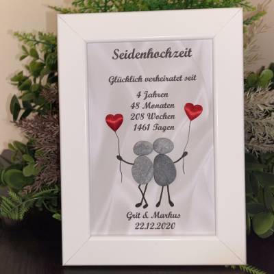 Seidenhochzeit Steinbild, Pebbleart, Kieselsteinbild, Geschenk zum Hochzeitstag , STB-93