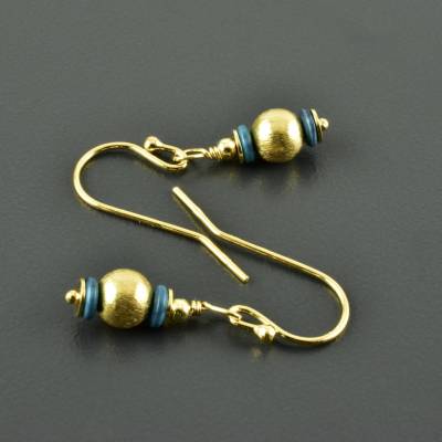  Hängeohrringe mit matt vergoldeter 925er Silber Kugel und Chrysokoll in türkis-grün, Ohrringe Geschenk Freundin Braut