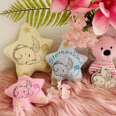 Stickdatei Stern In the Hoop Set 958 – Engel & Sternenkind für Taufe, Baby, Schutzengel