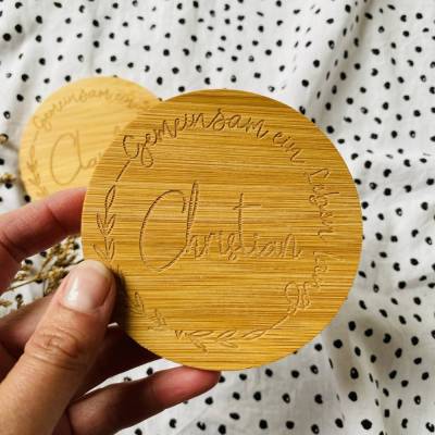 personalisierter Untersetzer aus Bambus | individuelles Geschenk zur Hochzeit oder zum Geburtstag | Unternehmen