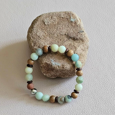 Perlen-Armband, Jaspis, Sandelholz, Halbedelstein, elastisch, unisex, Armband