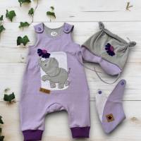 Handgefertigtes Newbornset: fliederfarbener Strampler mit süßem Elefant und Blume - Ein perfektes Geschenk! Bild 1