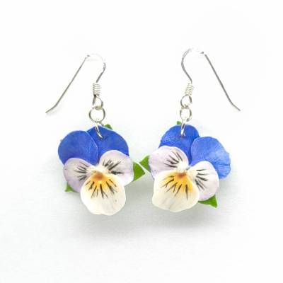 Stiefmütterchen Ohrringe Kleine, blaue Ohrringe floral, kleine Blumen Ohrringe, Stiefmütterchen Ohrringe