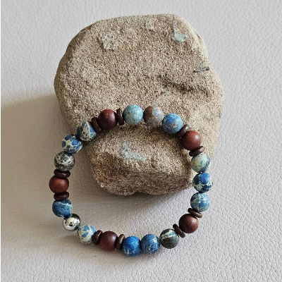Perlen-Armband, Jaspis, Sandelholz, Halbedelstein, unisex, elastisch, Armband