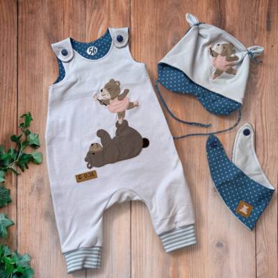 Handgefertigtes Newbornset: Weißer Strampler mit Bär-Motiv – Perfektes Geschenk für Babys