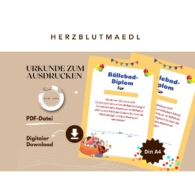 Unvergesslicher Kindergeburtstag: Bällebad, Urkunden in A4 zum Ausdrucken als Mitgebsel für Kinder
