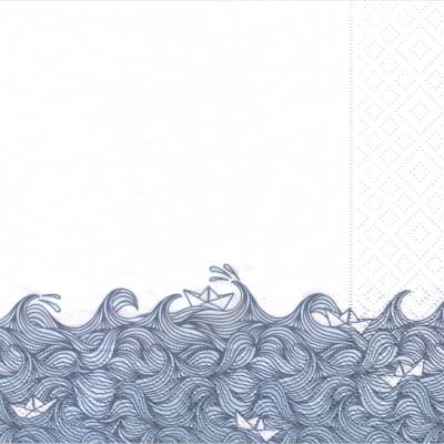 20 Lunchservietten Wave, mit kleinen weißen Papierbooten auf und in Wellen, stürmischer See