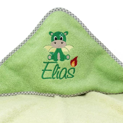 Kapuzenhandtuch mit Namen und Motiv Drache, Babyhandtuch personalisiert, Badehandtuch mit Kapuze, Geschenk zur Taufe