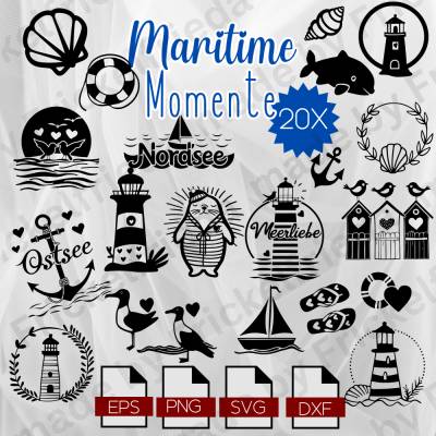 20 maritime Plotterdateien  Meeresliebe Schnittdateien Laserdatei Download Eps DxF Png Svg Leuchtturm
