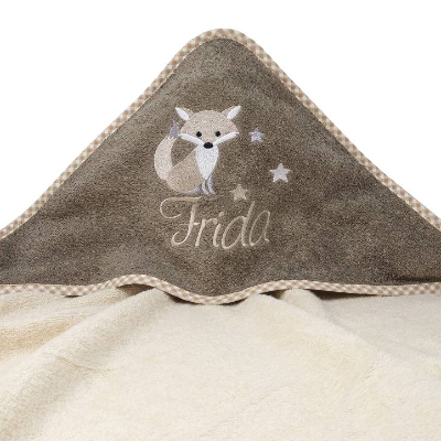 Kapuzenhandtuch mit Namen und Motiv Fuchs, Babyhandtuch personalisiert, Badehandtuch mit Kapuze, Geschenk zur Taufe