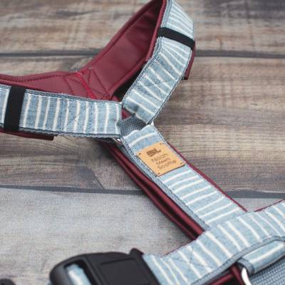 Hundegeschirr DORO mit Kunstleder, Streifen, blau, bordeaux