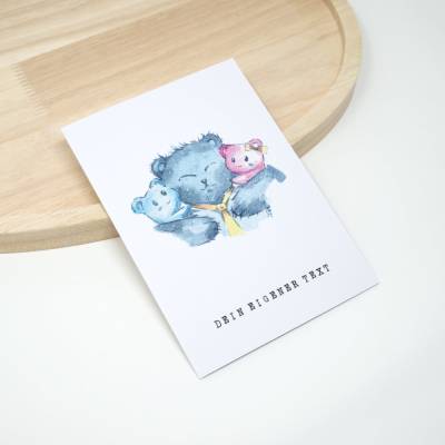 Personalisierte Karte für Vatertag Opa | Wunschtext | Aquarell Zeichnung Bären Papa und Kinder