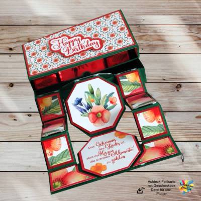 Plotterdatei Faltkarte Achteck mit Geschenkbox