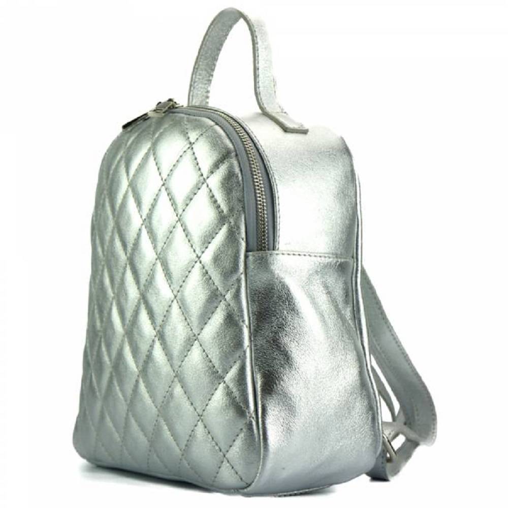 Damenrucksack Lederrucksack Silber 
